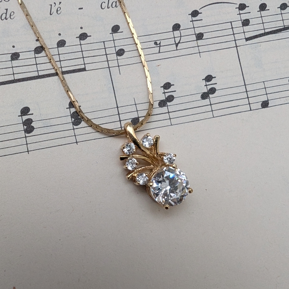 Goldtone Pendant Necklace With Diamonds